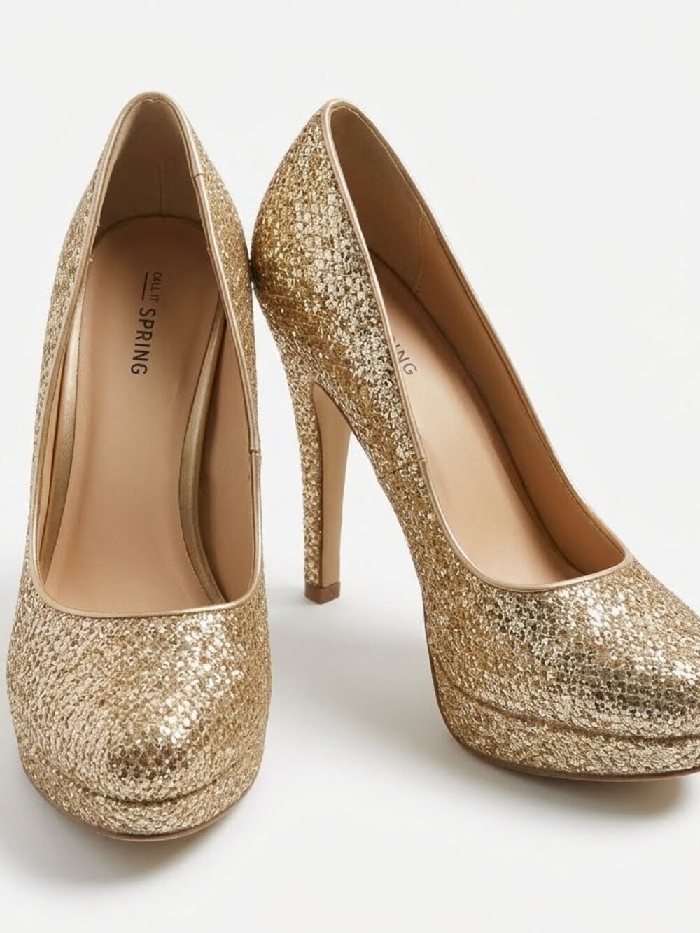 Call It Spring Gold Glitter Platform Pumps Size 8 Wedding Prom Party Stiletto